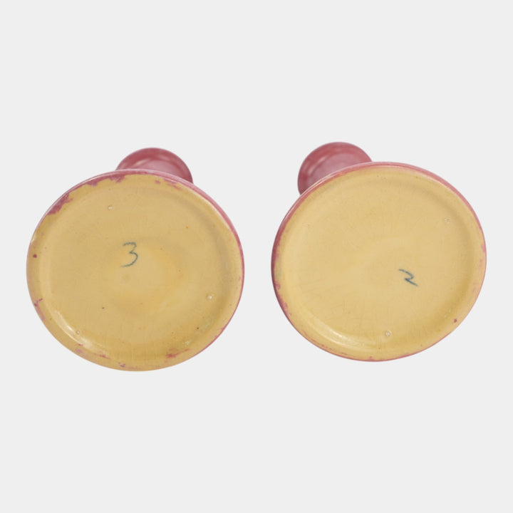 Roseville Baneda Pink 1932 Vintage Art Deco Pottery Candle Holders 1087-5