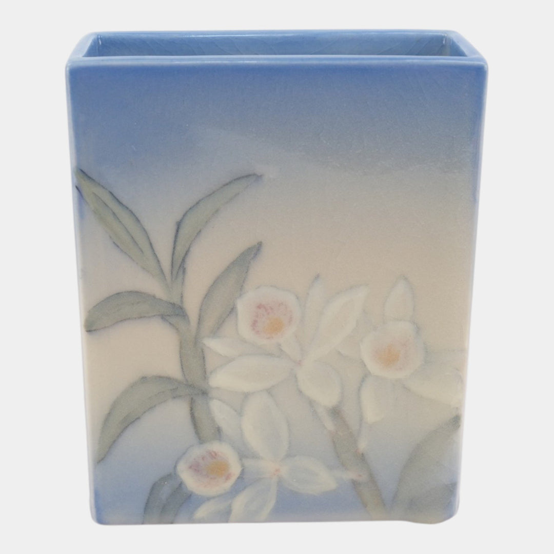 Rookwood 1945 Vintage Pottery Blue Rectangular Floral Vase 6292C Shirayamadani