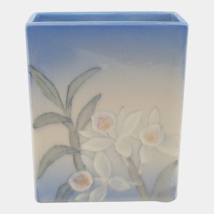 Rookwood 1945 Vintage Pottery Blue Rectangular Floral Vase 6292C Shirayamadani