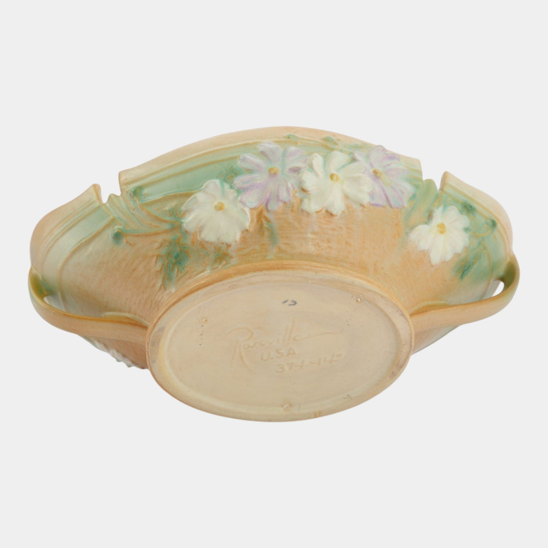 Roseville Cosmos Tan 1939 Vintage Art Deco Pottery Ceramic Console Bowl 374-14