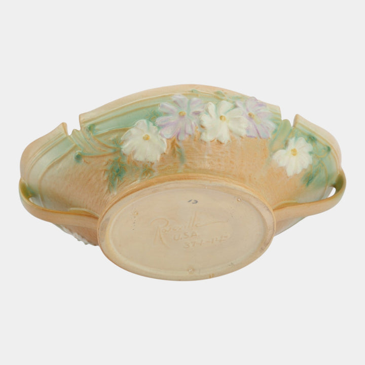 Roseville Cosmos Tan 1939 Vintage Art Deco Pottery Ceramic Console Bowl 374-14