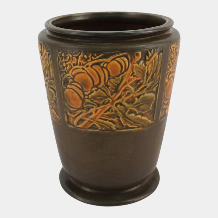 Roseville Rosecraft Panel Brown 1926 Vintage Arts And Crafts Pottery Vase 291-8