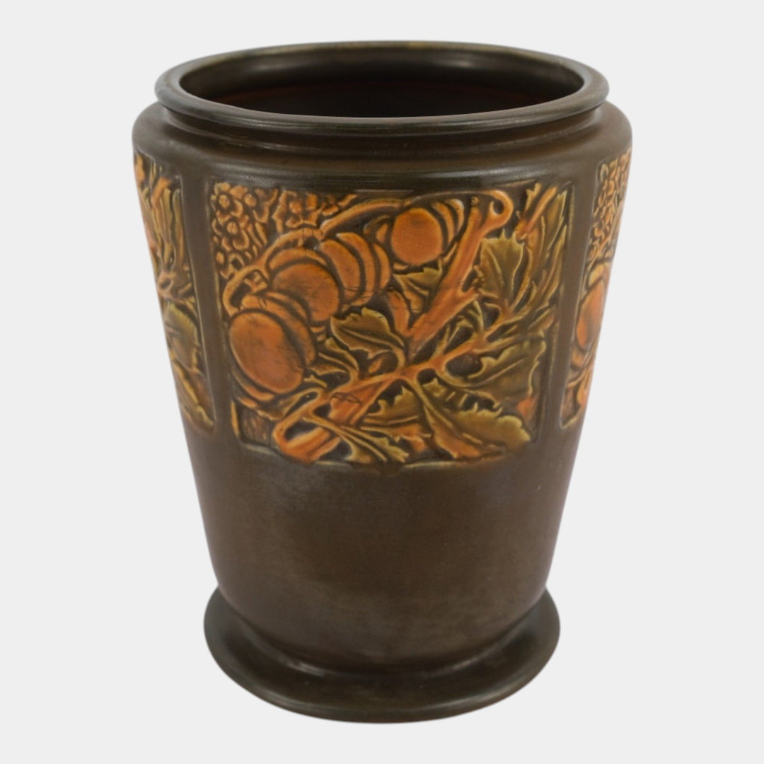 Roseville Rosecraft Panel Brown 1926 Vintage Arts And Crafts Pottery Vase 291-8