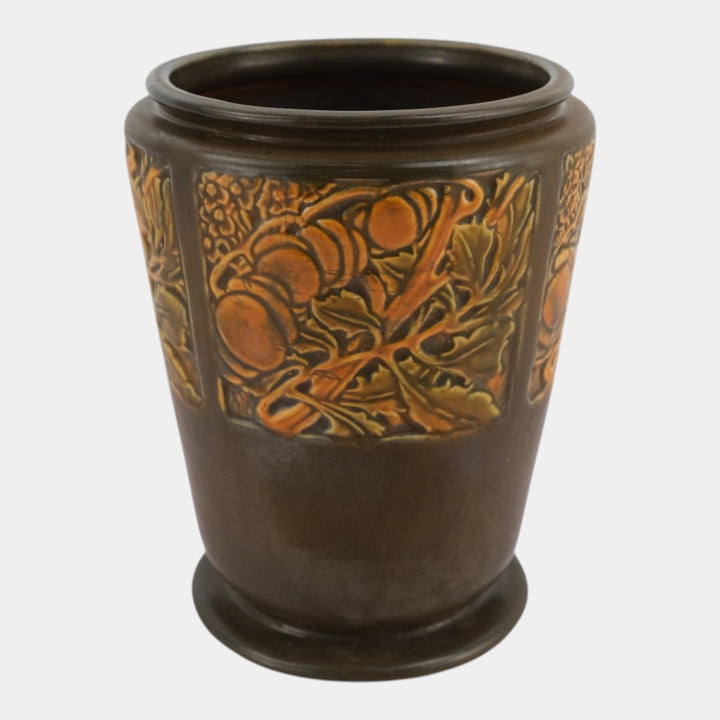 Roseville Rosecraft Panel Brown 1926 Vintage Arts And Crafts Pottery Vase 291-8