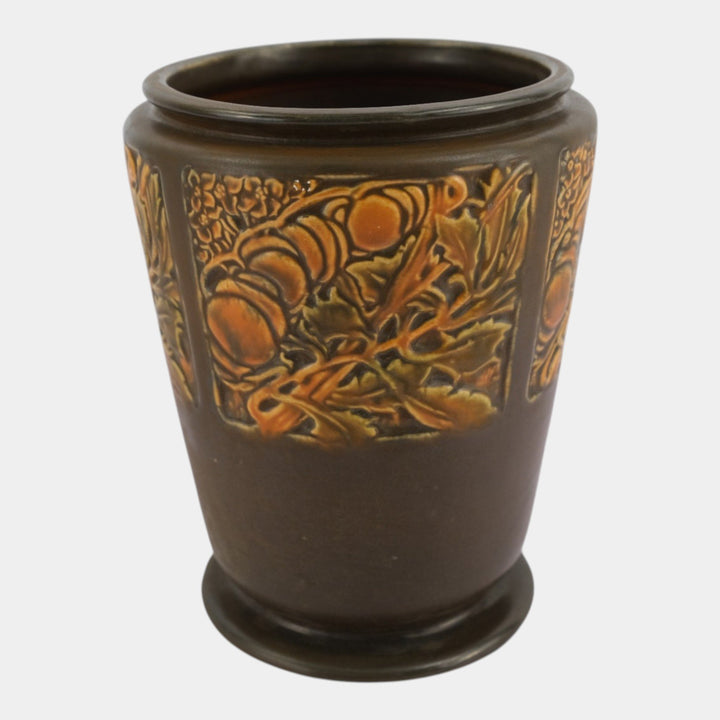 Roseville Rosecraft Panel Brown 1926 Vintage Arts And Crafts Pottery Vase 291-8