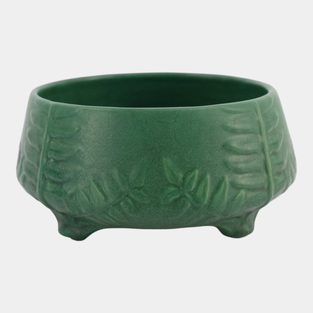 Weller Pottery Matte Green Fern Arts And Crafts Ceramic Round Footed Bowl