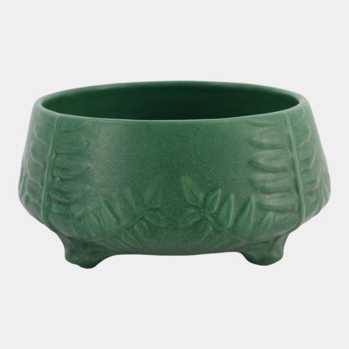 Weller Pottery Matte Green Fern Arts And Crafts Ceramic Round Footed Bowl