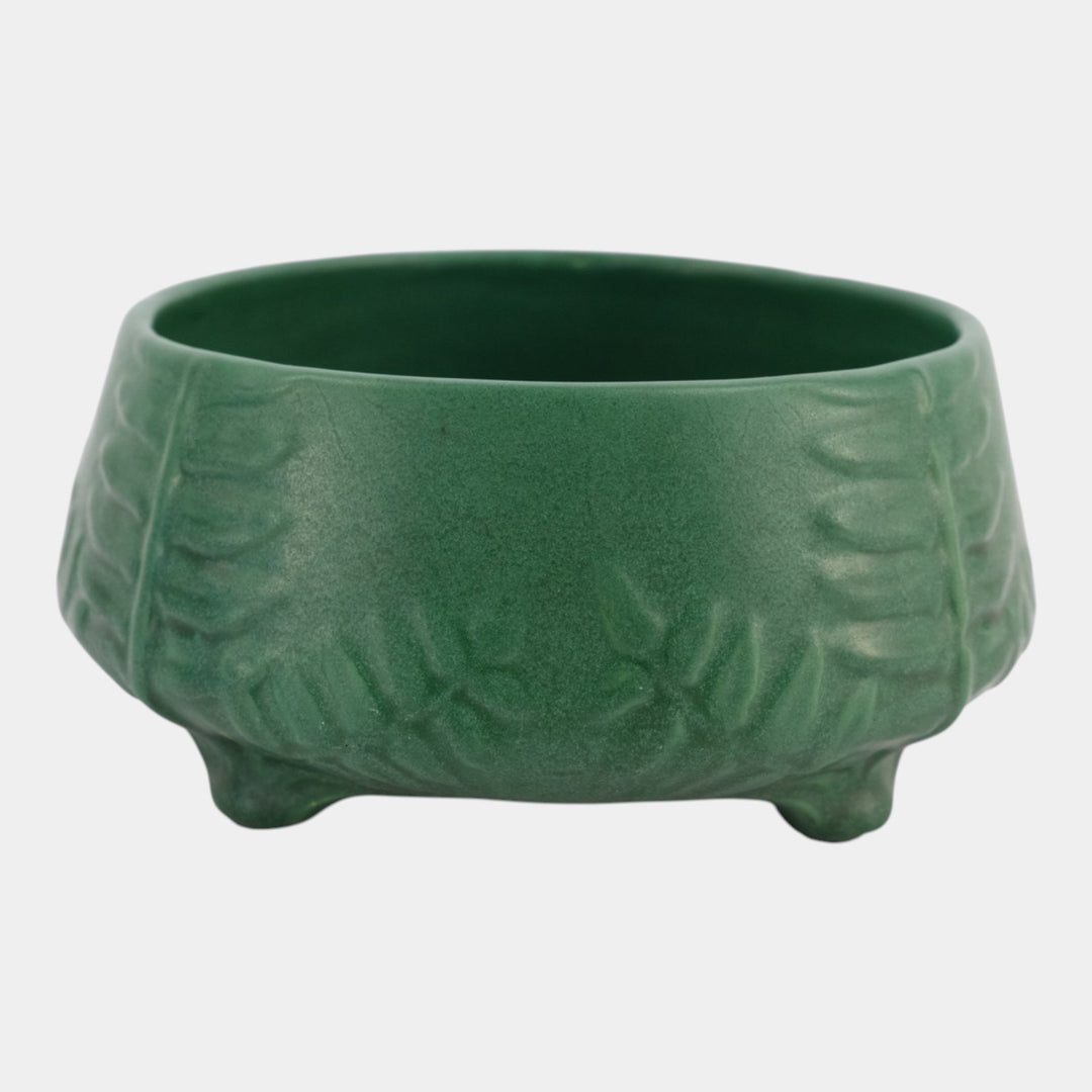 Weller Pottery Matte Green Fern Arts And Crafts Ceramic Round Footed Bowl