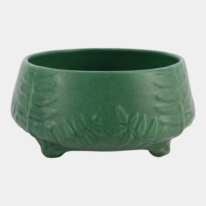Weller Pottery Matte Green Fern Arts And Crafts Ceramic Round Footed Bowl