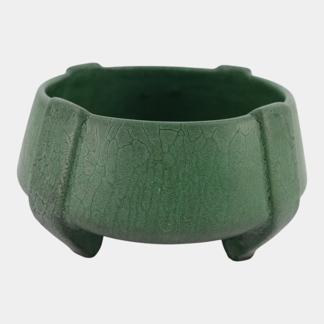 Weller Bedford 1915 Art Pottery Matte Green Buttressed Footed Ceramic Planter