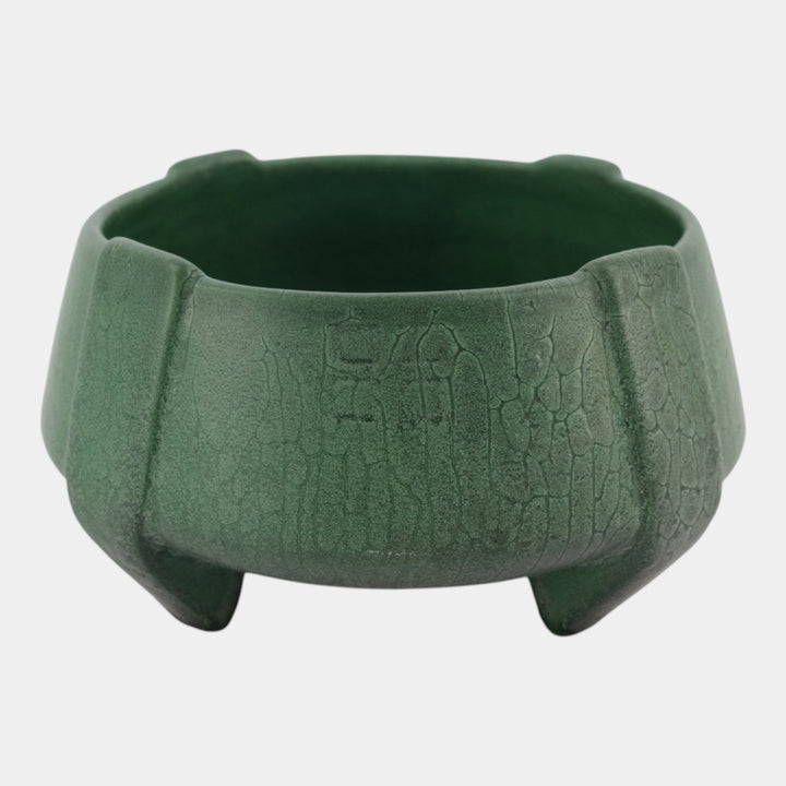 Weller Bedford 1915 Art Pottery Matte Green Buttressed Footed Ceramic Planter
