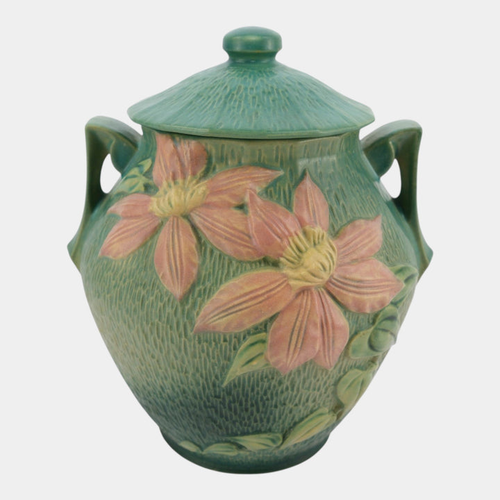 Roseville Clematis Green 1944 Mid Century Modern Pottery Ceramic Cookie Jar 3-8