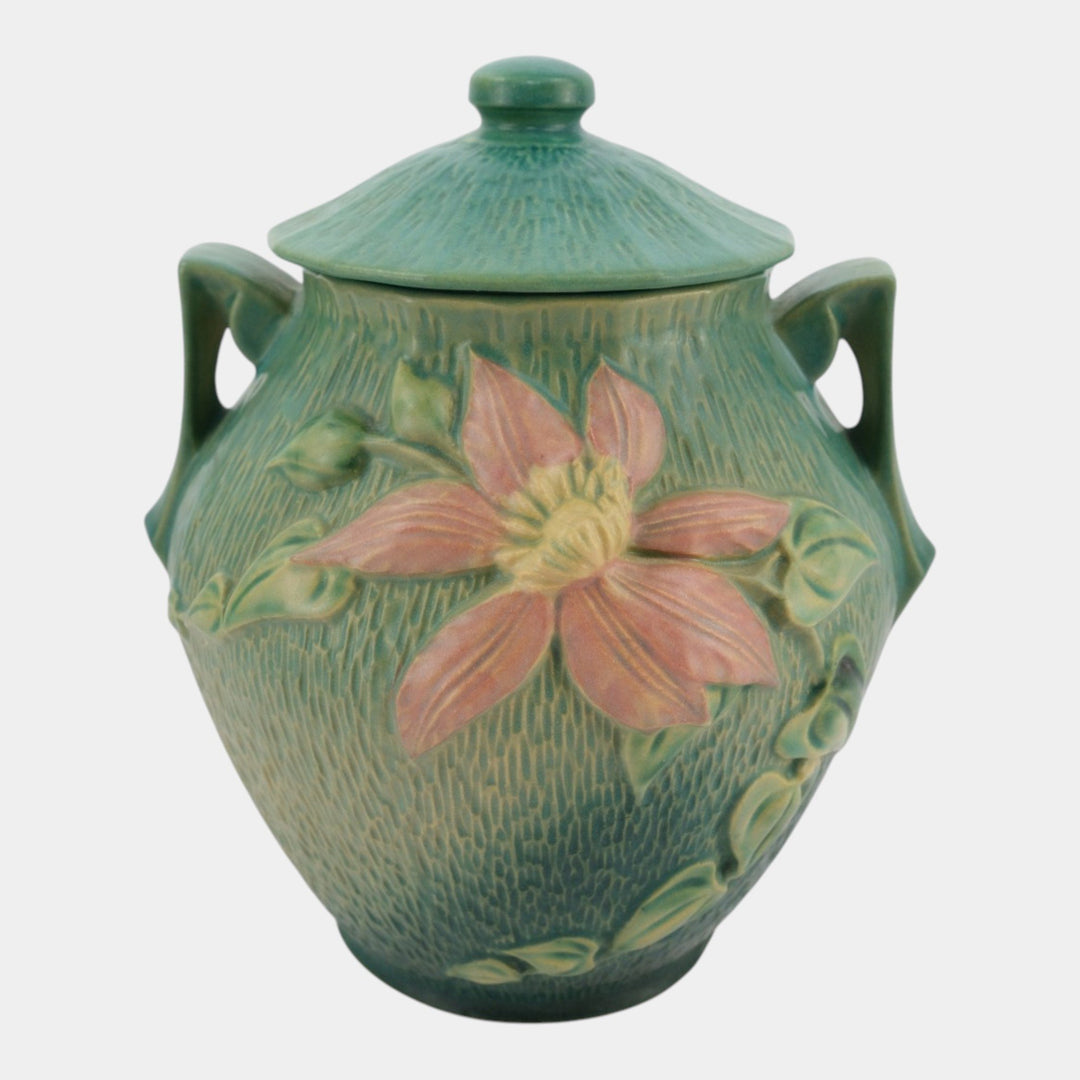 Roseville Clematis Green 1944 Mid Century Modern Pottery Ceramic Cookie Jar 3-8