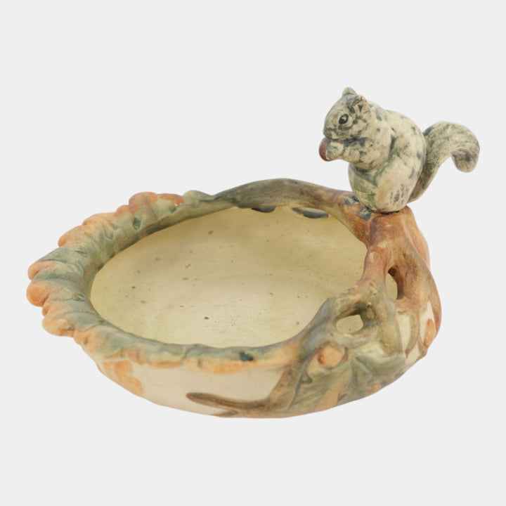 Weller Woodcraft 1920s Art Pottery Squirrel Perched on the Rim Ceramic Bowl