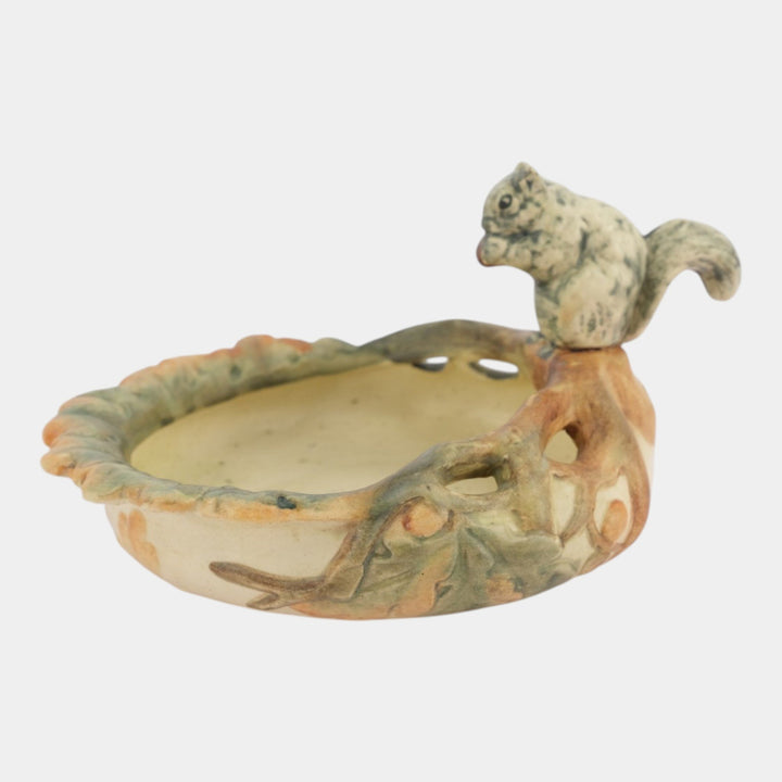 Weller Woodcraft 1920s Art Pottery Squirrel Perched on the Rim Ceramic Bowl