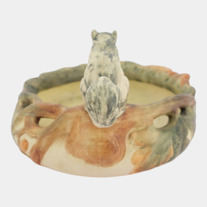 Weller Woodcraft 1920s Art Pottery Squirrel Perched on the Rim Ceramic Bowl