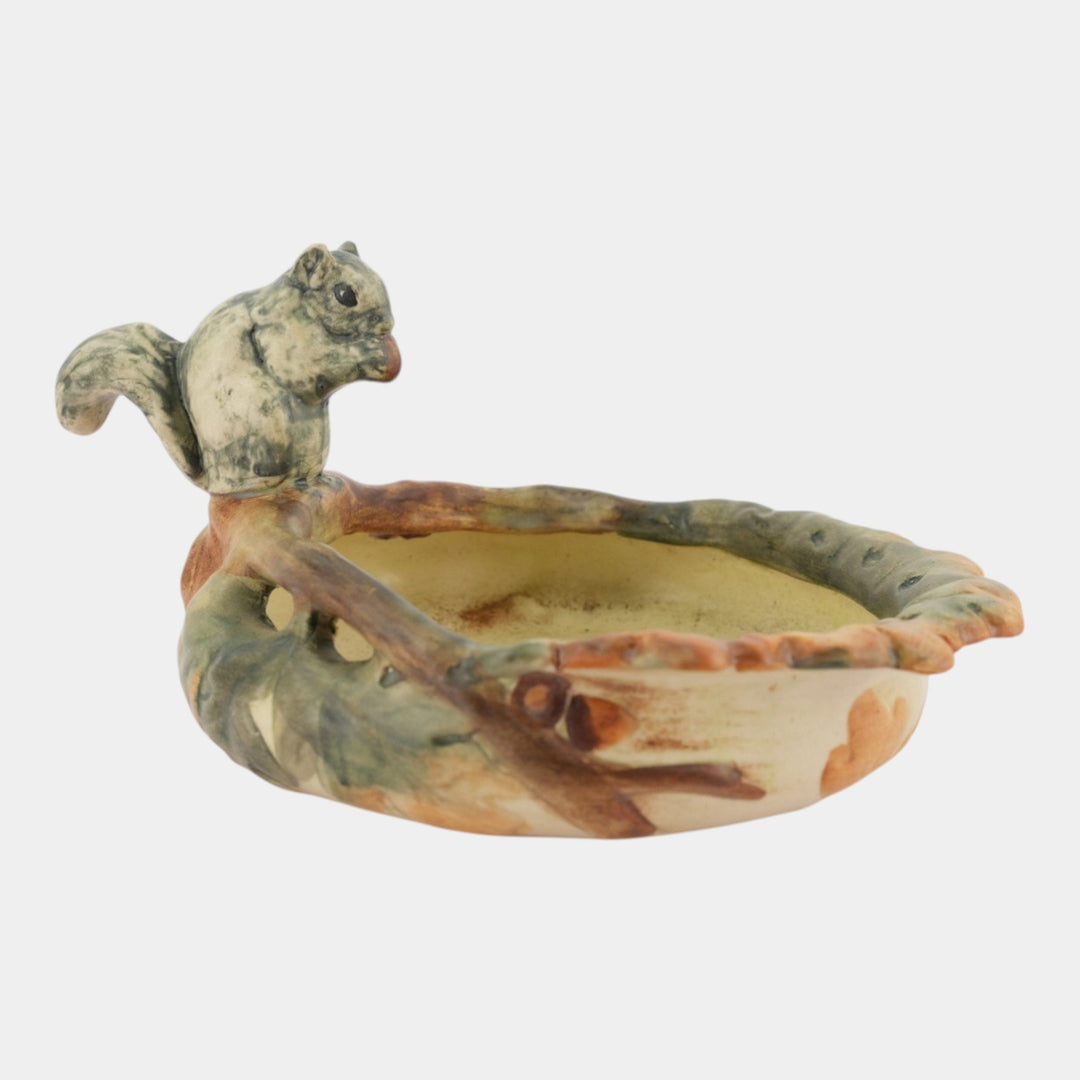Weller Woodcraft 1920s Art Pottery Squirrel Perched on the Rim Ceramic Bowl