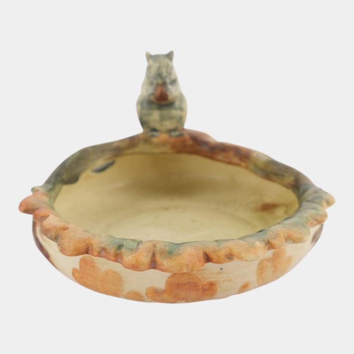 Weller Woodcraft 1920s Art Pottery Squirrel Perched on the Rim Ceramic Bowl