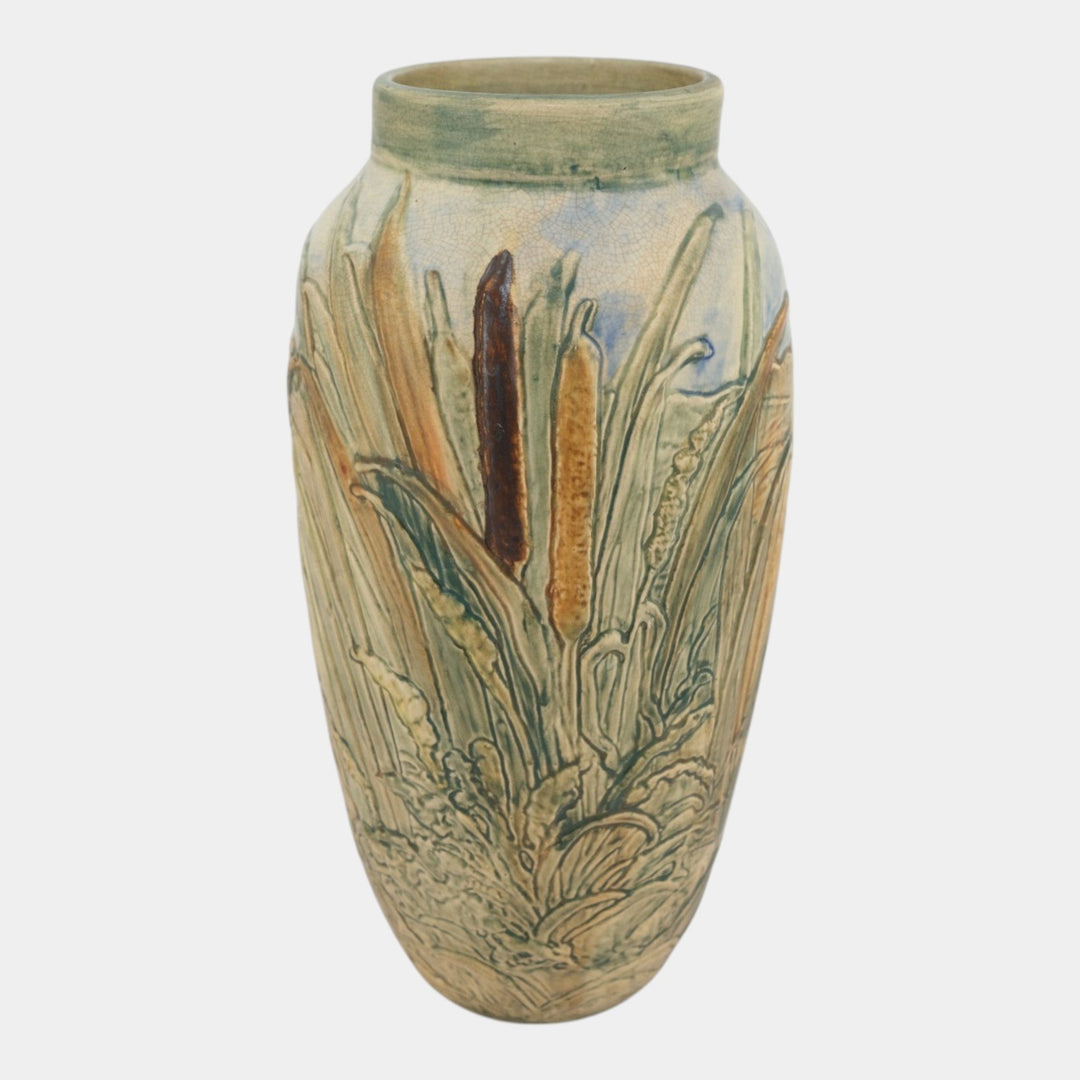 Weller Glendale 1920s Vintage Art Pottery Bird With Nest Tall Ceramic Vase