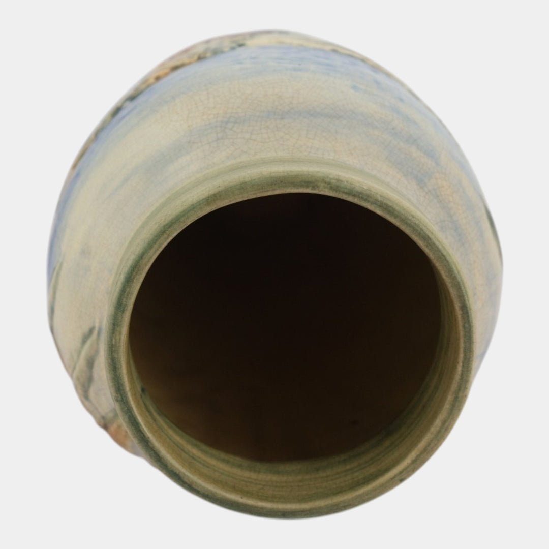 Weller Glendale 1920s Vintage Art Pottery Bird With Nest Tall Ceramic Vase