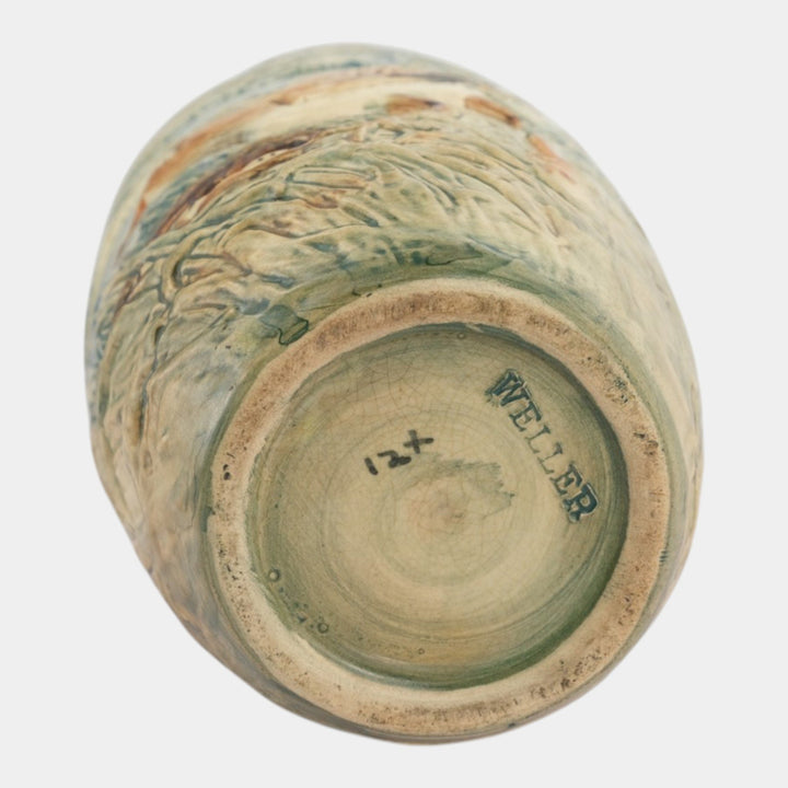 Weller Glendale 1920s Vintage Art Pottery Bird With Nest Tall Ceramic Vase
