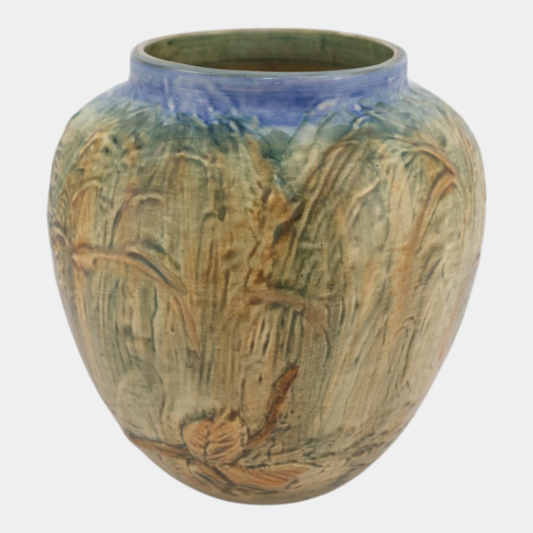 Weller Glendale 1920s Vintage Art Pottery Birds With Nest Bulbous Ceramic Vase
