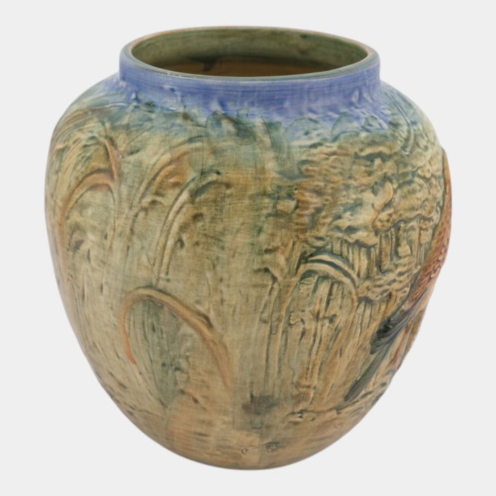 Weller Glendale 1920s Vintage Art Pottery Birds With Nest Bulbous Ceramic Vase