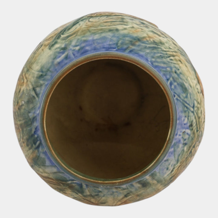 Weller Glendale 1920s Vintage Art Pottery Birds With Nest Bulbous Ceramic Vase