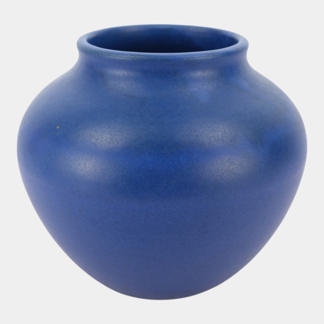 Zanesville Stoneware 1930s Arts And Crafts Blue Vase Made For Charles Mayer