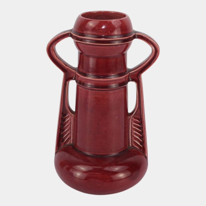 Amaco American Art And Clay Company Art Deco Oxblood Red Handled Vase 48