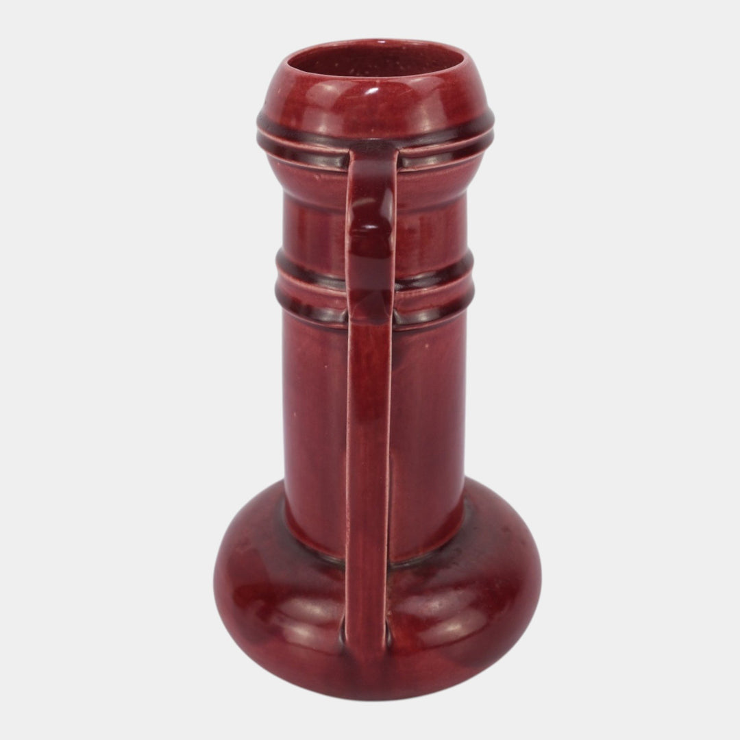 Amaco American Art And Clay Company Art Deco Oxblood Red Handled Vase 48