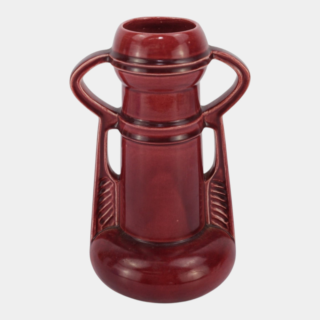 Amaco American Art And Clay Company Art Deco Oxblood Red Handled Vase 48