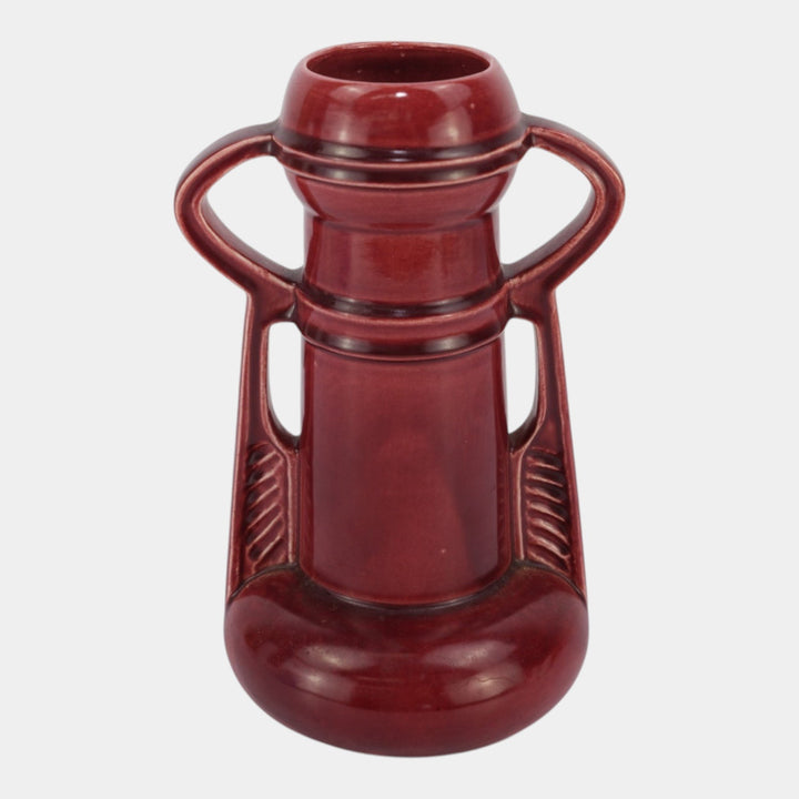 Amaco American Art And Clay Company Art Deco Oxblood Red Handled Vase 48