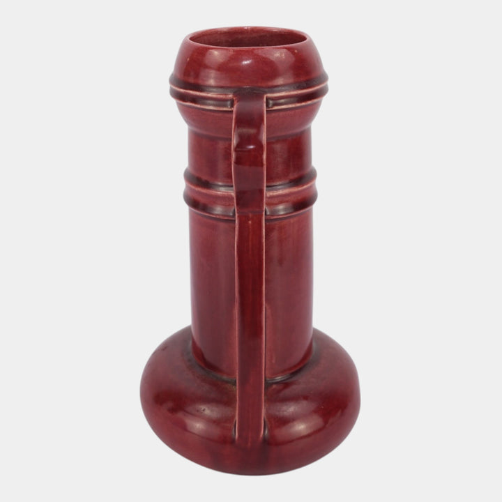 Amaco American Art And Clay Company Art Deco Oxblood Red Handled Vase 48