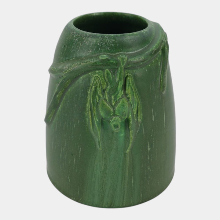 Ephraim Faience 2004 Hand Made Pottery Matte Green Hanging Bat Cabinet Vase 361