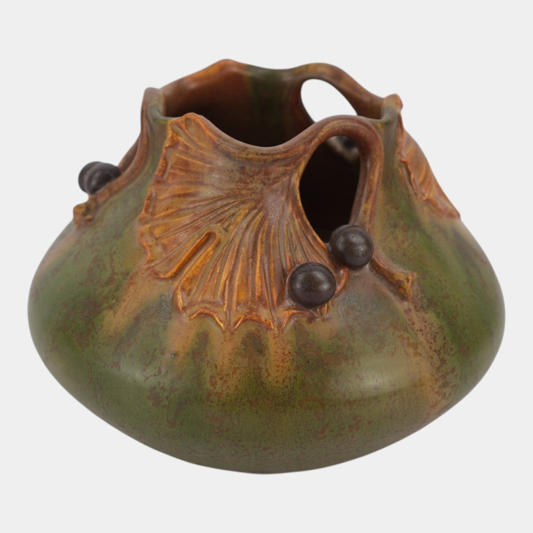 Ephraim Faience 2018 Hand Made Art Pottery Green Gingko Branch Vase