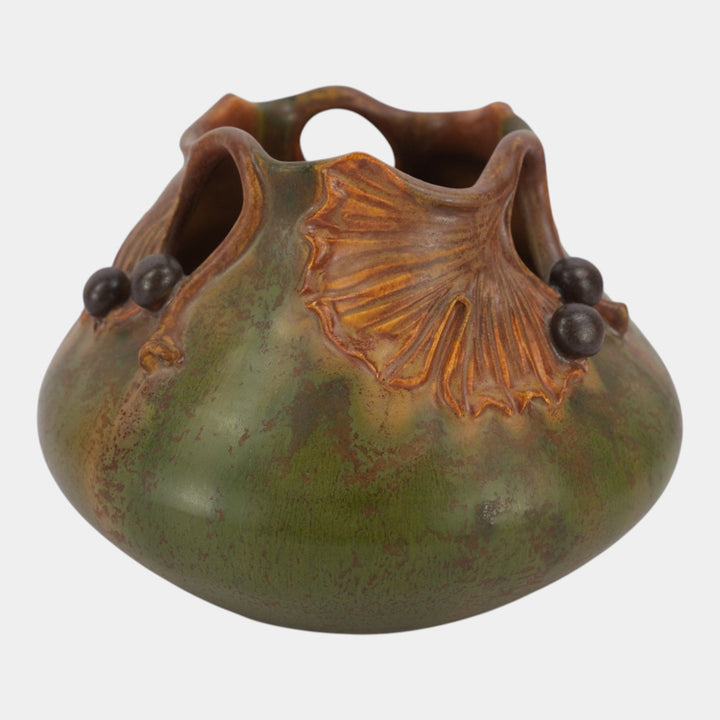 Ephraim Faience 2018 Hand Made Art Pottery Green Gingko Branch Vase