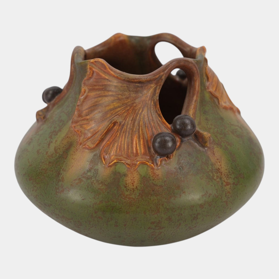 Ephraim Faience 2018 Hand Made Art Pottery Green Gingko Branch Vase