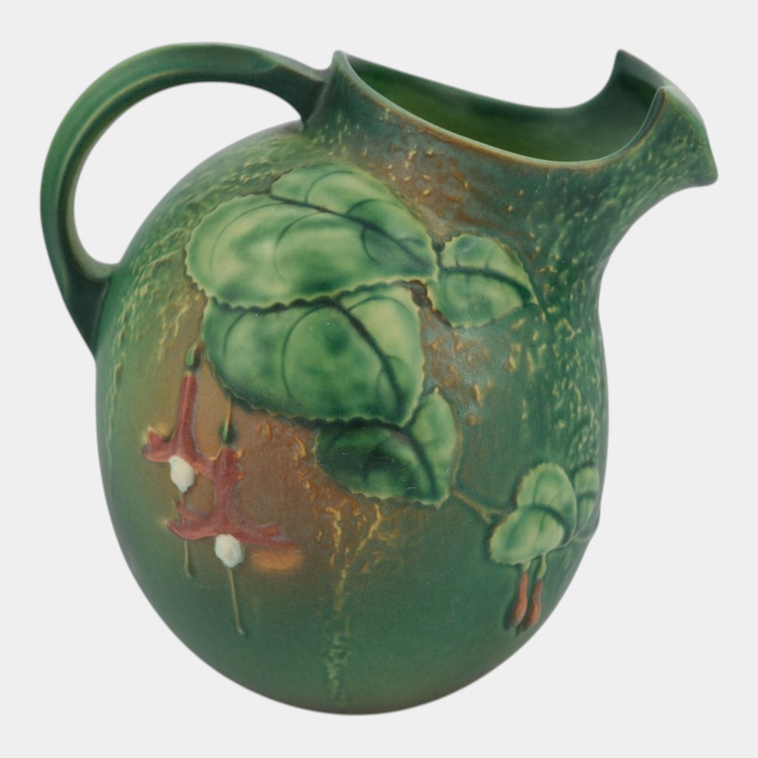 Roseville Fuchsia Green 1938 Vintage Art Pottery Ceramic Ice Lip Pitcher 1322