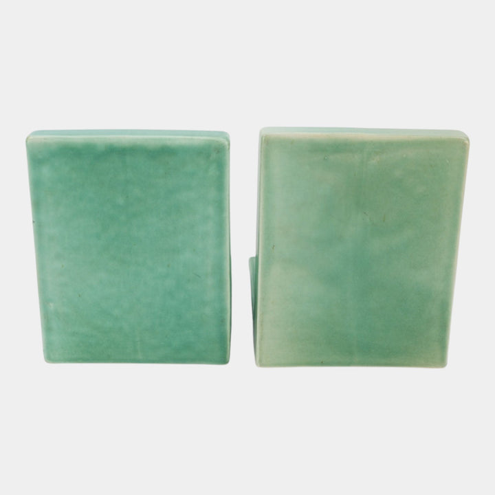 Roseville Dawn Green 1937 Vintage Art Deco Pottery Ceramic Bookends 4-5