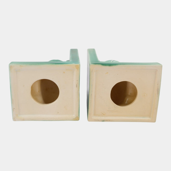 Roseville Dawn Green 1937 Vintage Art Deco Pottery Ceramic Bookends 4-5