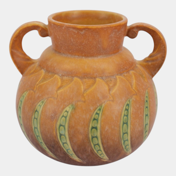 Roseville Falline Brown 1933 Vintage Arts And Crafts Ceramic Handled Vase 644-6
