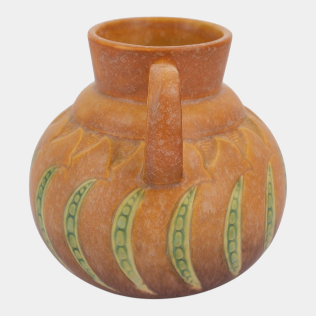 Roseville Falline Brown 1933 Vintage Arts And Crafts Ceramic Handled Vase 644-6