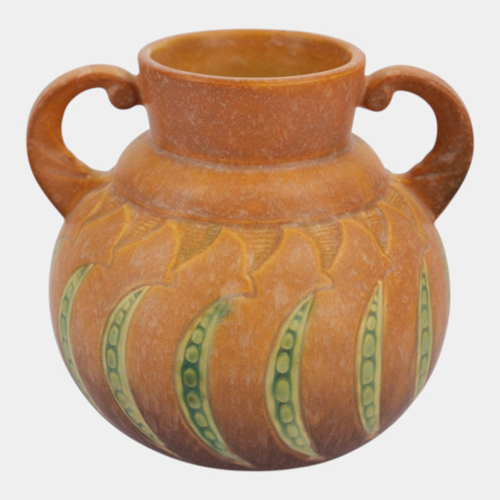 Roseville Falline Brown 1933 Vintage Arts And Crafts Ceramic Handled Vase 644-6