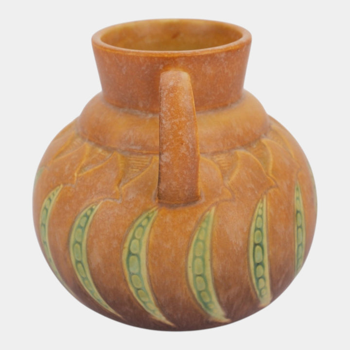 Roseville Falline Brown 1933 Vintage Arts And Crafts Ceramic Handled Vase 644-6