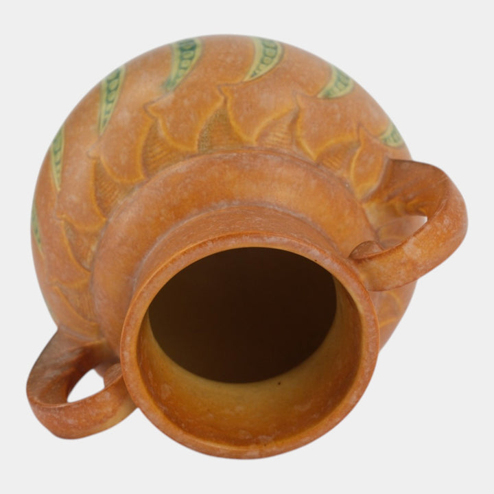 Roseville Falline Brown 1933 Vintage Arts And Crafts Ceramic Handled Vase 644-6
