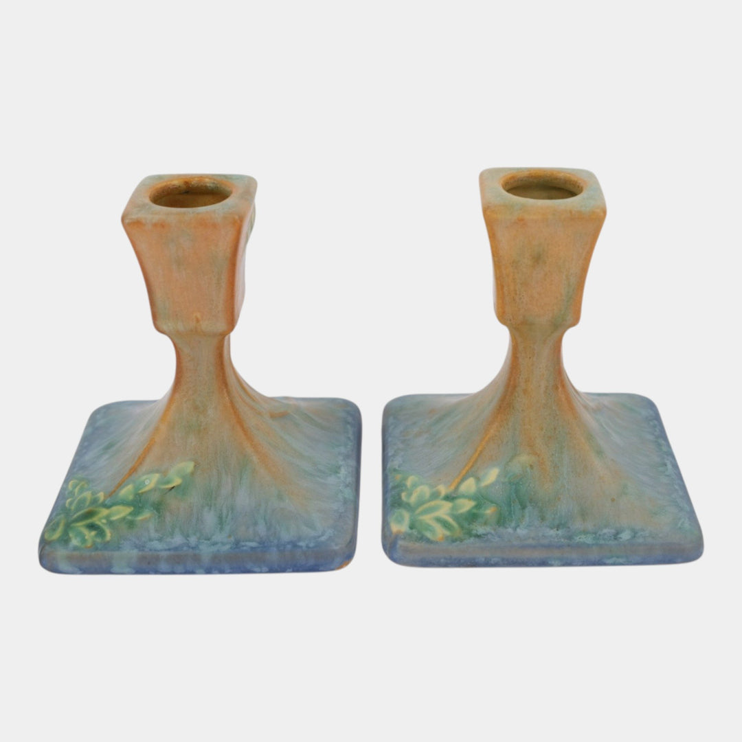 Roseville Futura 1928 Vintage Art Deco Pottery Ceramic Candle Holders 1073-4