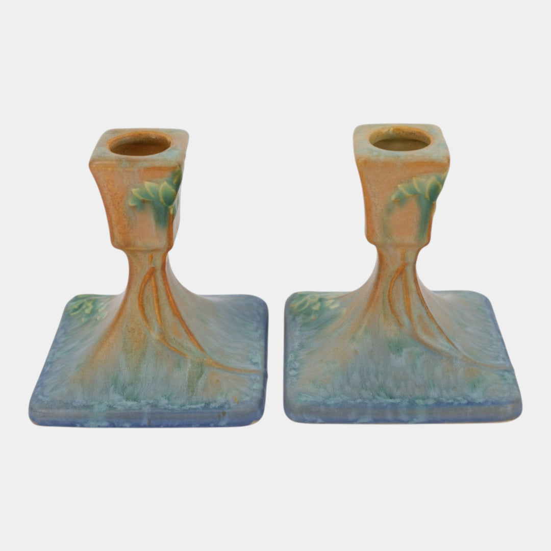 Roseville Futura 1928 Vintage Art Deco Pottery Ceramic Candle Holders 1073-4