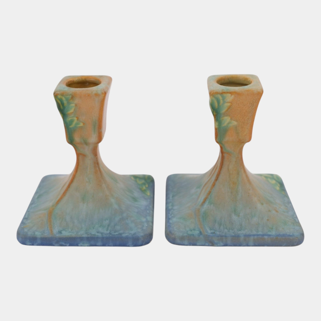 Roseville Futura 1928 Vintage Art Deco Pottery Ceramic Candle Holders 1073-4