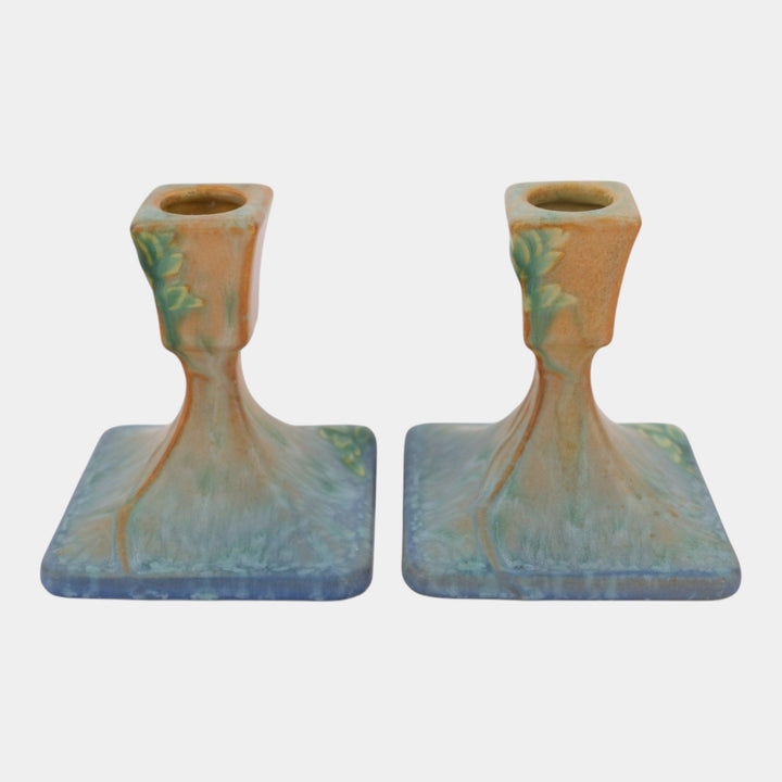 Roseville Futura 1928 Vintage Art Deco Pottery Ceramic Candle Holders 1073-4
